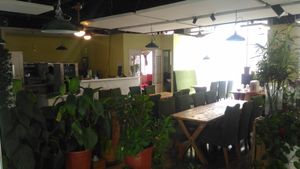 The restaurant form inside at Beijing Vegan Hut in Beijing