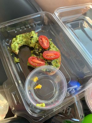 avo toast needs more salt but still pretty good. $7 comes with a side of fruit that i ate already, oopsie!  at Fruta in Chandler