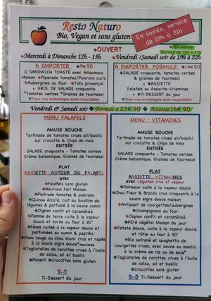 Menu vitamins or falafels at Mon Resto Sans Gluten in Paris