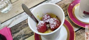 Vanilla cream with raspberry whipped cream at Mon Resto Sans Gluten in Paris