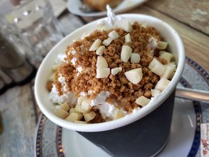 Chocolate dessert, with chantilly and speculos at Mon Resto Sans Gluten in Paris