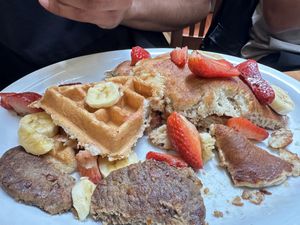 Too hungry to photograph fluffy pancakes  at Turning Point in Westfield