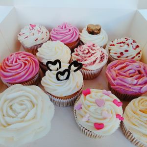 Vanilla Cupcakes inspired by Valentines Day! Lemon frosting, for a gal who hates chocolate at Sweets by Pepper in Geneva