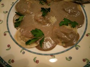 Mushroom stuffed pasta at Le Relais de Chambésy in Geneva