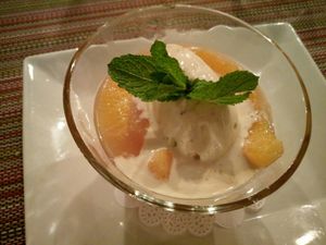 Orange salad and pistachio ice cream at Le Relais de Chambésy in Geneva