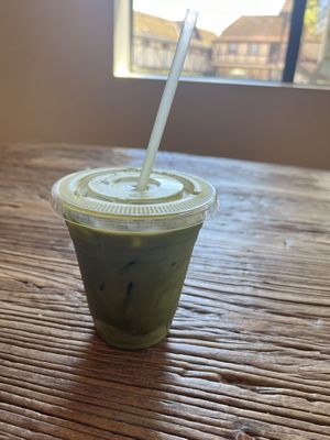 Matcha latte iced with almond milkk  at Good Seed Cafe in Solvang