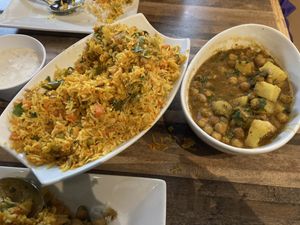 Vegetable Biryani (left) and Aloo Channa (right)  at JaxSpice in Jacksonville Beach