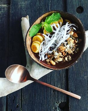 "Choco coco bowl" - smoothie bowl with banana, pineapple, shredded coco, coconut milk, chia seeds & homemade granola  at Alchemy in Koh Chang