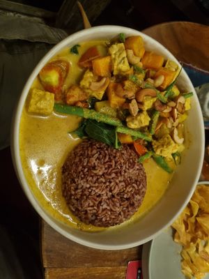 Tempeh curry with red rice at Kafe in Ubud