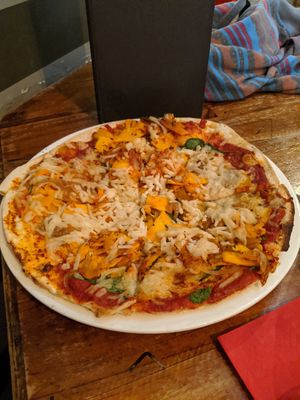 Glenbrook pizza (made vegan) at Station Bar & Woodfired Pizza in Katoomba