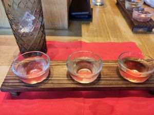 Three different flavoured Sake of the house at Zuru Zuru Ramen in Ghent
