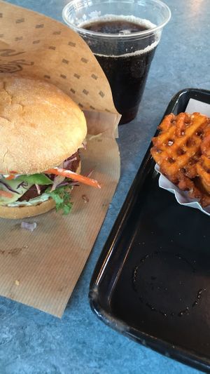 Vegan Cheese Burger and sweet potato fries at Swing Kitchen - Rosenthalerstraße in Berlin