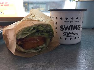 Kitchen wrap and their fab plastic free mugs!! at Swing Kitchen - Rosenthalerstraße in Berlin