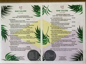 Bowl and smoothie menu at Raw Galore in Bentleigh