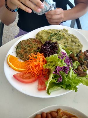 Vegan burger plate at Cantinho da Regina in Sesimbra