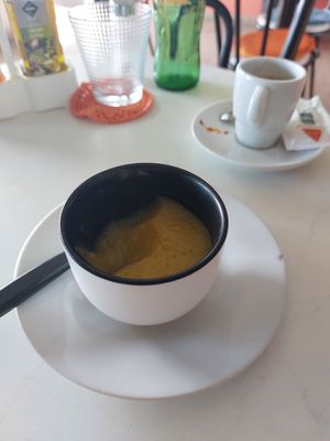 So tasty and refreshing on a hot day!  Orange and banana vegan pudding. at Cantinho da Regina in Sesimbra