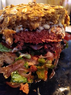 Golden Vegan Burger at Leo's Juice and Burger in Luebeck