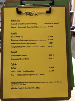 Menu at Antiquity Plant-based Cafe @ The Timetravellers Bookshop in Skibbereen