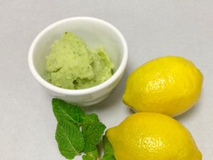 Lemon Mint sorbet. All natural and hand-crafted with fresh lemons and mint. at Papyrus in Toronto