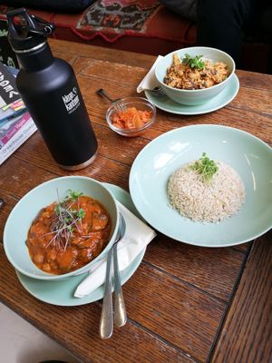 Organic Chickpea & Mushroom Curry with Basmati Rice at Little Plant Pantry in Amsterdam