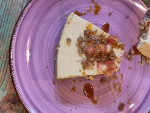 Cheesecake with pomegranate added on top at Little Plant Pantry in Amsterdam