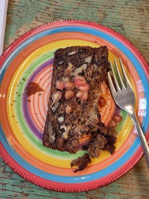 Banana bread with pomegranate on top at Little Plant Pantry in Amsterdam