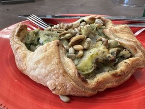 Leek almond savory pastry  at Little Plant Pantry in Amsterdam