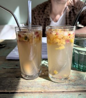 fruity juice (SUPER good!!! Slightly bubbly, I loved it!)  at Little Plant Pantry in Amsterdam