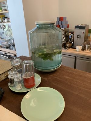 Flavored filtered water at Little Plant Pantry in Amsterdam
