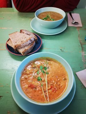 Thai chickpea stew and lentil soup (yum!) at Little Plant Pantry in Amsterdam