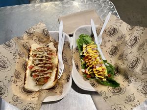 Vegan banger (left) and veggie supreme (right) at Dat Dog in New Orleans