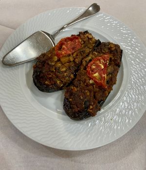 Stuffed aubergine with vegetables  🍆  at Oda's Garden in Tirana