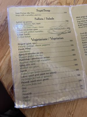 Menu at Oda's Garden in Tirana