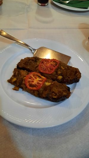 Stuffed eggplant at Oda's Garden in Tirana