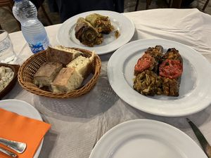 Stuffed eggplant & stuffed Peppers   at Oda's Garden in Tirana