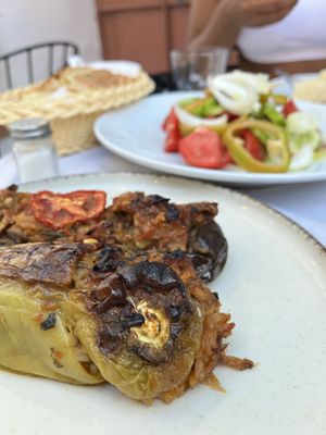 Filled courgette & aubergine. Fresh Salad 🥗   at Oda's Garden in Tirana