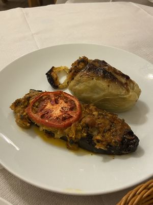 Eggplant, bell pepper   at Oda's Garden in Tirana