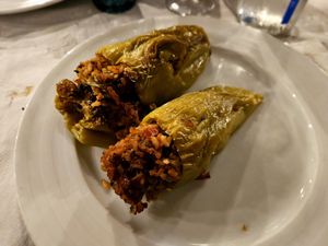 Stuffed peppers with rice and spices. at Oda's Garden in Tirana