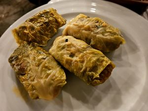 Stuffed vine leaves. at Oda's Garden in Tirana