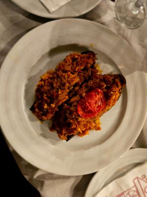 Stuffed aubergine. at Oda's Garden in Tirana