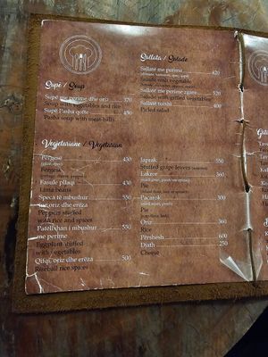 Menu at Oda's Garden in Tirana