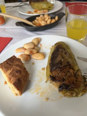 Stuffed paprika and beans  at Oda's Garden in Tirana