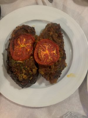Stuffed eggplantt  at Oda's Garden in Tirana