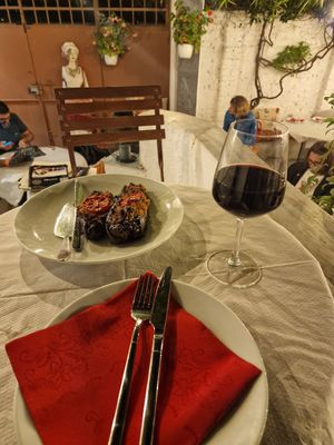 Stuffed eggplant vegan at Oda's Garden in Tirana