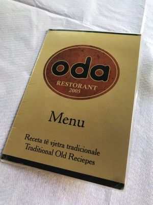 The menu at Oda's Garden in Tirana