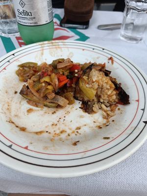 Stuffed zucchini (the menu said pumpkin) and stuffed peppers. I was too hungry so already ate all lot at Temi Albanian Food in Berat