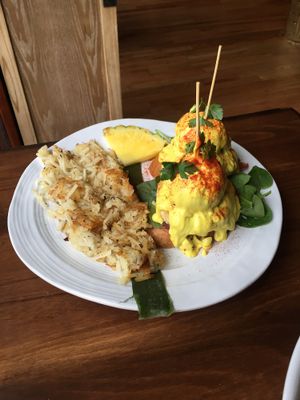 Crab cake Benedict  at No Bones Beach Club in Chicago