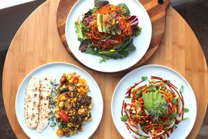 Tofu Scramble, Raw Korean Kelp Noodle, Raw Rad Thai at Wholism in Portland