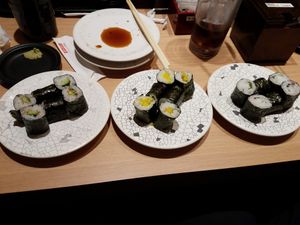 Cucumber roll, Japanese pickles roll, plum roll at Daikisuisan in Osaka