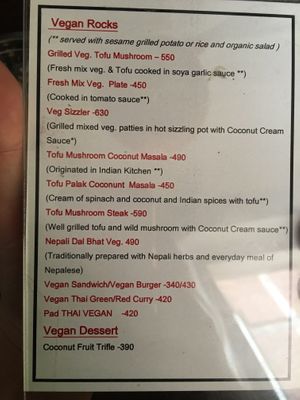 Vegan menu 2 at Little Buddha in Kathmandu
